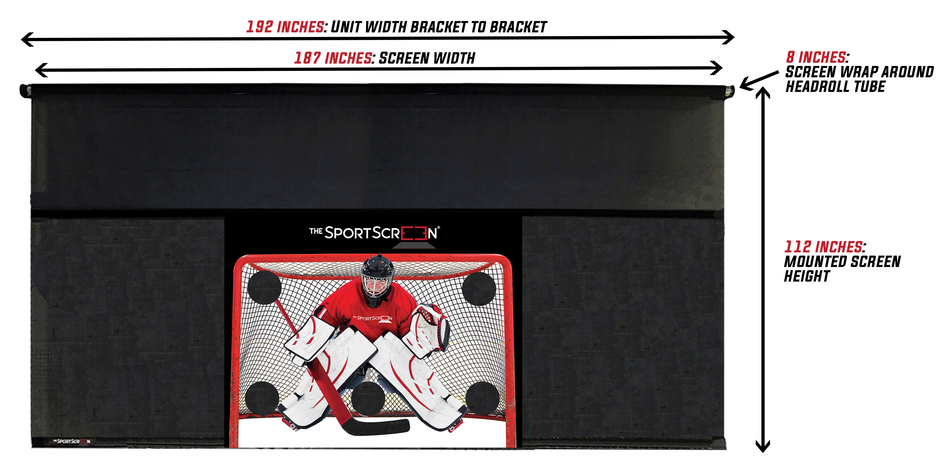16ft SportScreen dimensions: unit width, screen width and mounting height