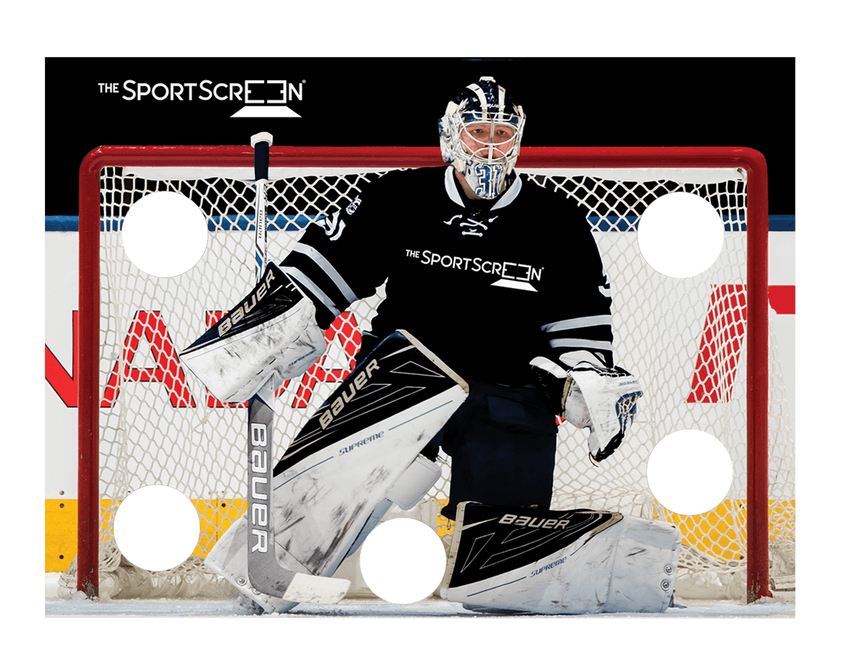 SportScreen Black Hockey Target with corner target holes for hockey shooting accuracy practice