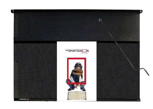 The 10ft Hand Crank Baseball SportScreen a retractable screen designed for baseball, featuring a hand crank for easy operation and durable construction.