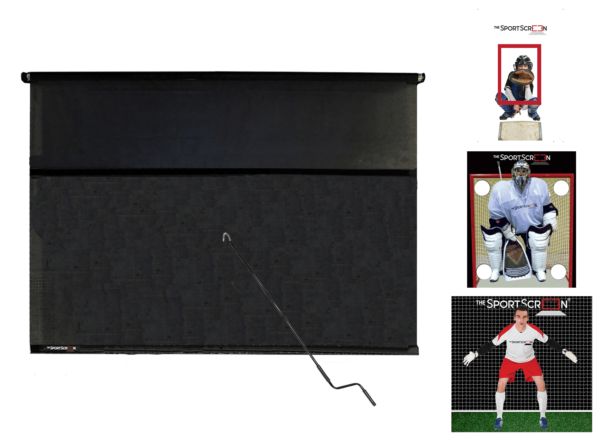 10ft MultiSport Hand Crank Bundle with Lacrosse, Baseball and Soccer targets – a versatile roll-up system for easy target switching via velcro across multiple sports.