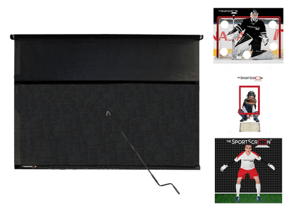 10ft Hand Crank Multi-Sport SportScreen Bundle with black hockey, baseball and soccer velcro targets