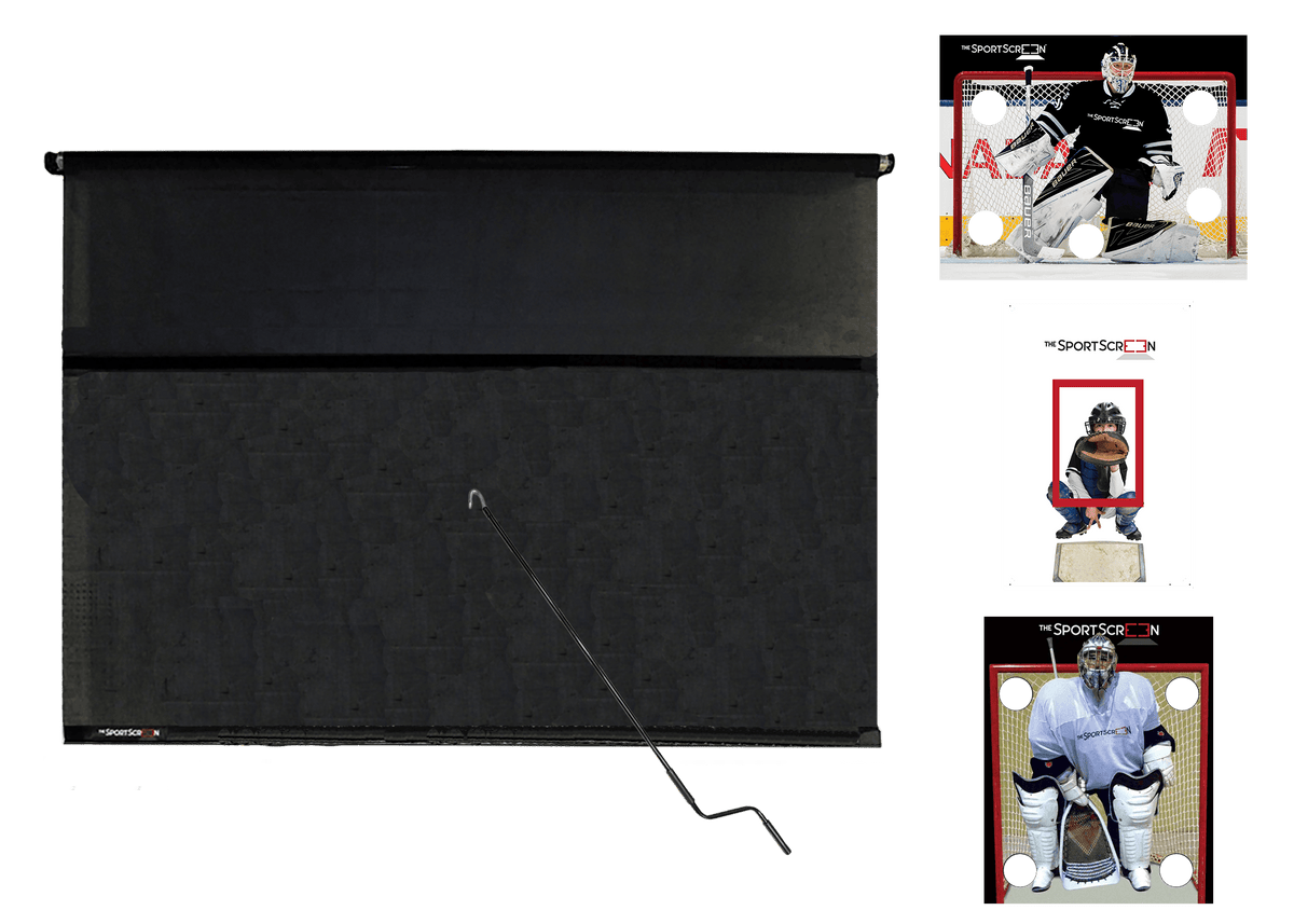 10ft Hand Crank Multi-Sport SportScreen Bundle with black hockey, baseball and lacrosse velcro targets