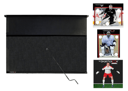 10ft Hand Crank Multi-Sport SportScreen Bundle with black hockey, lacrosse and soccer velcro targets