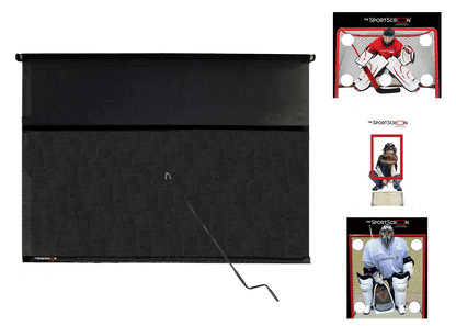 10ft Hand Crank Multi-Sport SportScreen Bundle with red hockey, baseball and lacrosse velcro targets