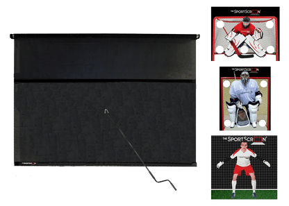 10ft Hand Crank Multi-Sport SportScreen Bundle with red hockey, lacrosse and soccer velcro targets