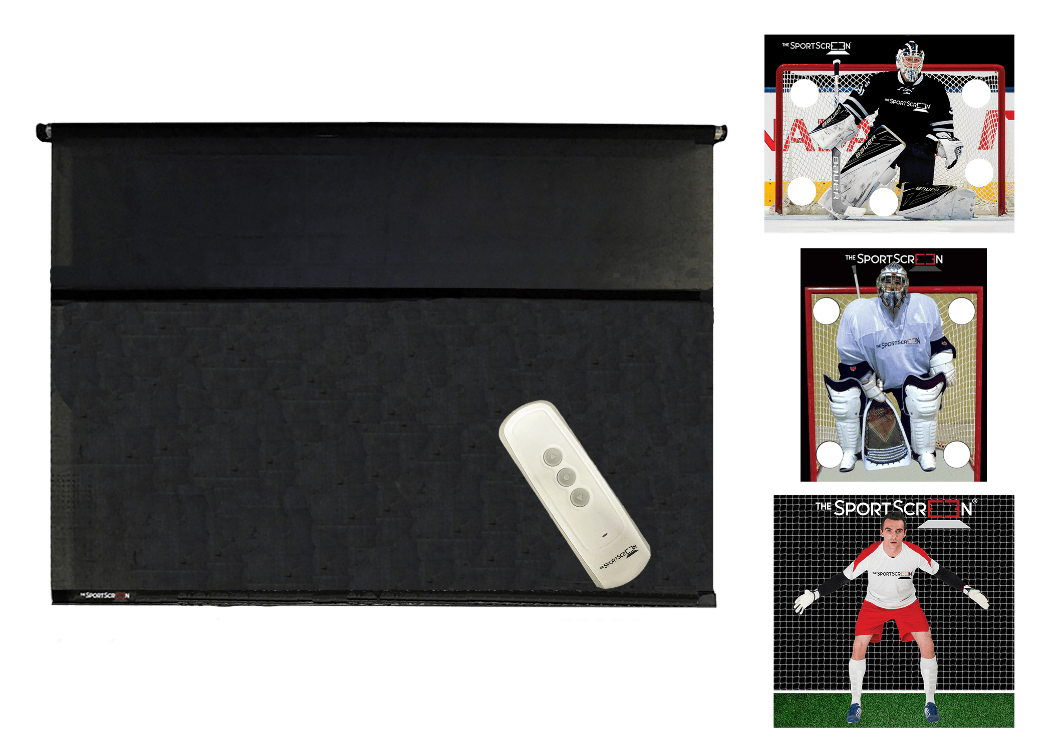 10ft MultiSport Remote Control Bundle with Black Hockey, Lacrosse and Soccer targets – a versatile roll-up system for easy target switching via velcro across multiple sports.