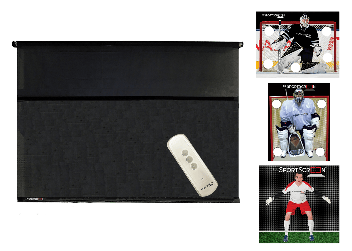 10ft Remote Control Multi-Sport SportScreen Bundle with black hockey, lacrosse and soccer velcro targets