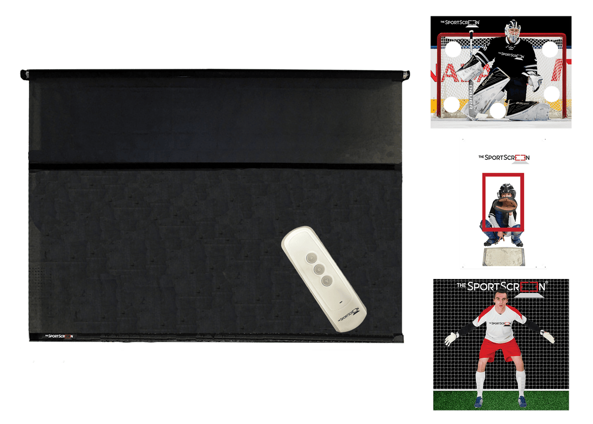 10ft Remote Control Multi-Sport SportScreen Bundle with black hockey, baseball and soccer velcro targets