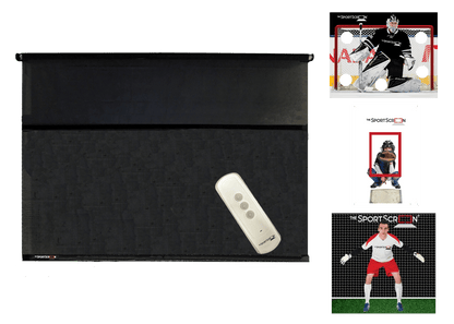10ft Remote Control Multi-Sport SportScreen Bundle with black hockey, baseball and soccer velcro targets