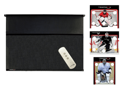 10ft Remote Control Multi-Sport SportScreen Bundle with red hockey, black hockey and lacrosse velcro targets