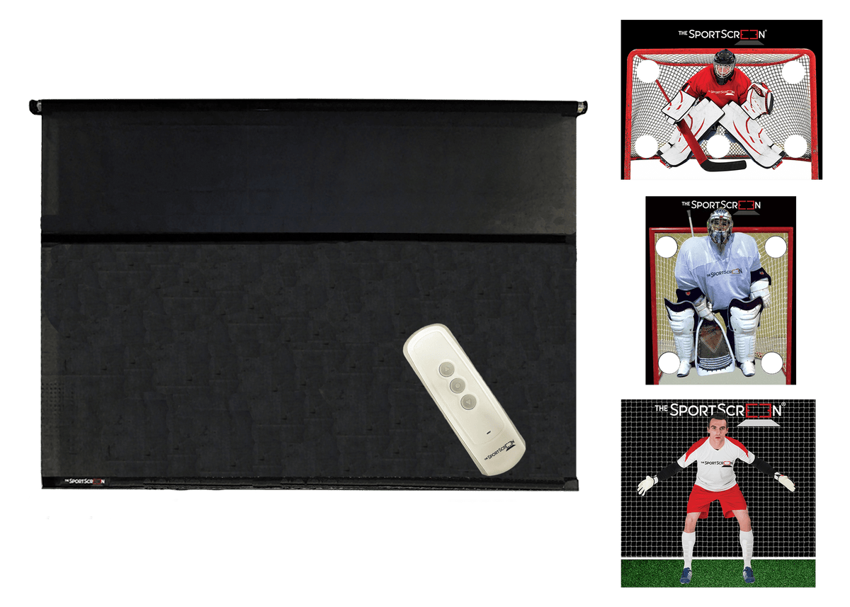 10ft Remote Control Multi-Sport SportScreen Bundle with red hockey, lacrosse and soccer velcro targets