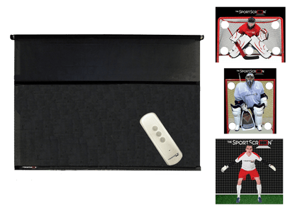 10ft Remote Control Multi-Sport SportScreen Bundle with red hockey, lacrosse and soccer velcro targets