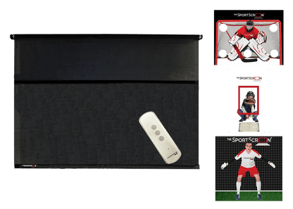 10ft Remote Control Multi-Sport SportScreen Bundle with red hockey, baseball and soccer velcro targets