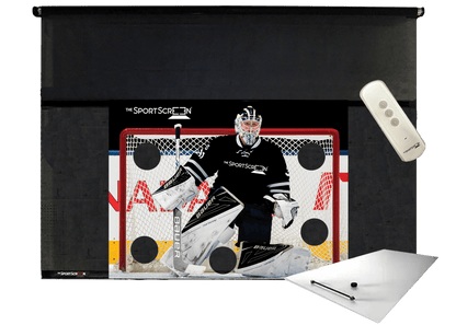 10ft Remote Control SportScreen Shooting Pad Bundle: hockey shooting tarp with black target and shooting pad