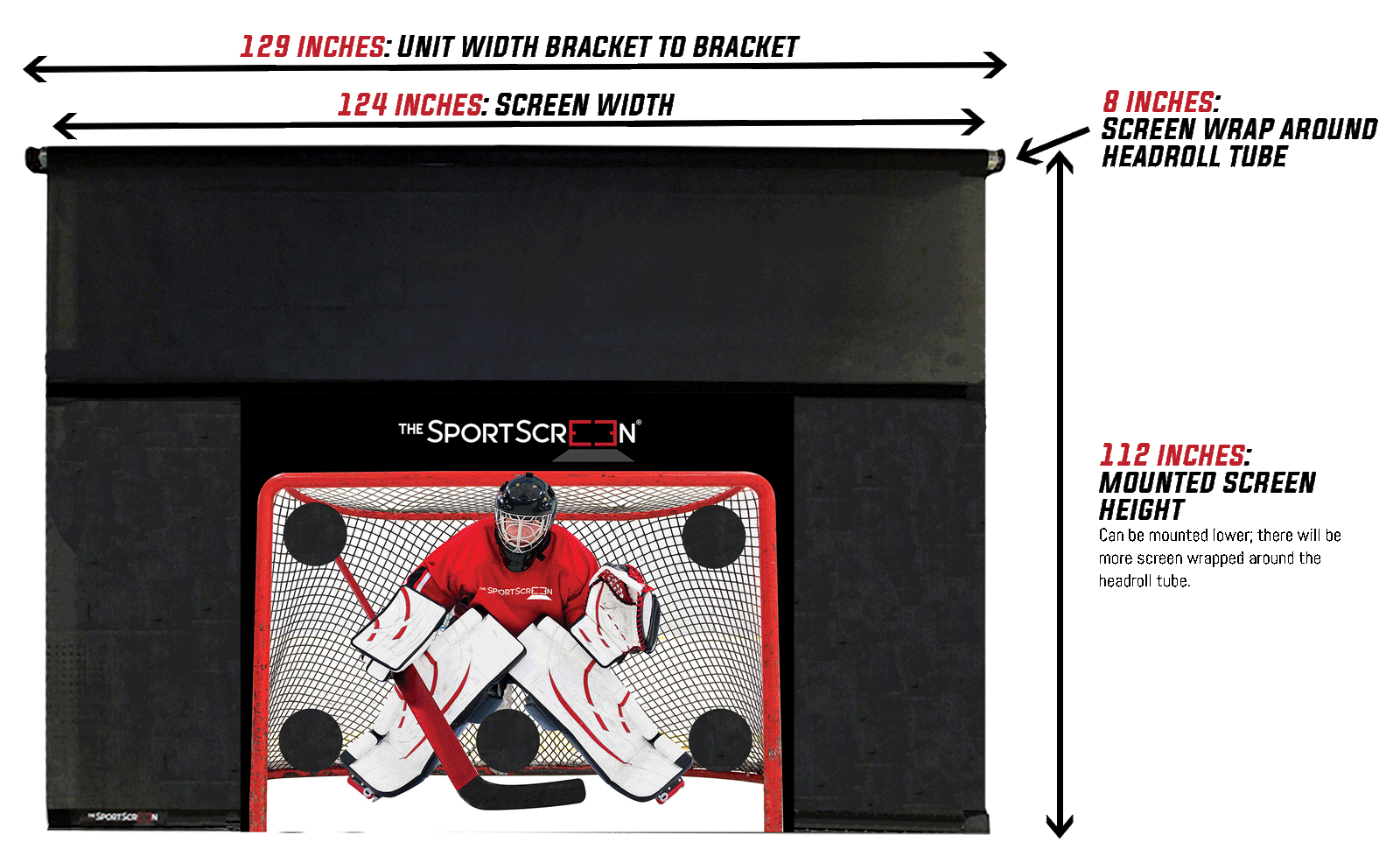 10ft SportScreen dimensions: unit width, screen width and mounting height