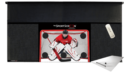 16ft Remote Control SportScreen Shooting Pad Bundle: hockey shooting tarp with red target and shooting pad