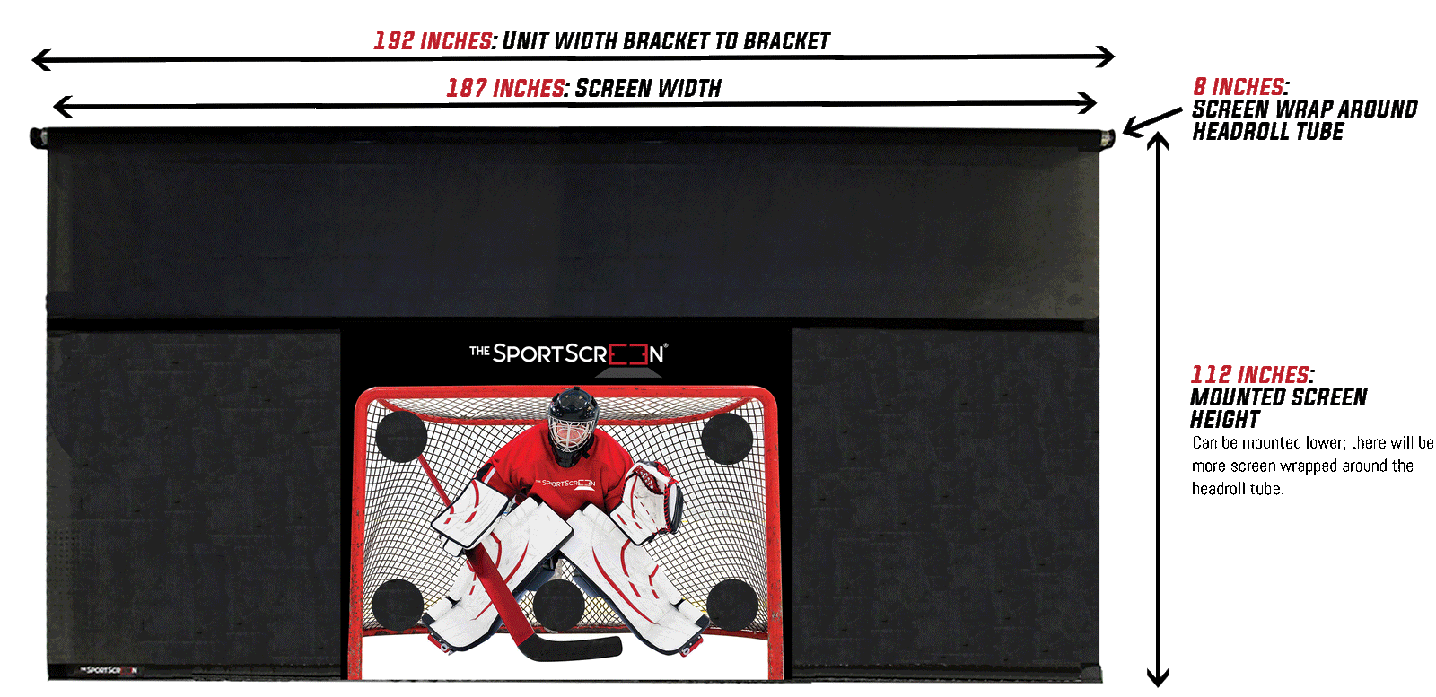 16ft SportScreen dimensions: unit width, screen width and mounting height
