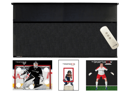 16ft Remote Control Multi-Sport SportScreen Bundle with black hockey, baseball and soccer velcro targets