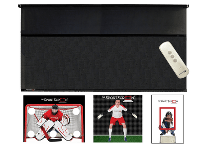 16ft Remote Control Multi-Sport SportScreen Bundle with red hockey, baseball and soccer velcro targets