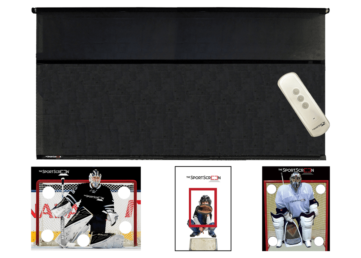 16ft Remote Control Multi-Sport SportScreen Bundle with black hockey, baseball and lacrosse velcro targets