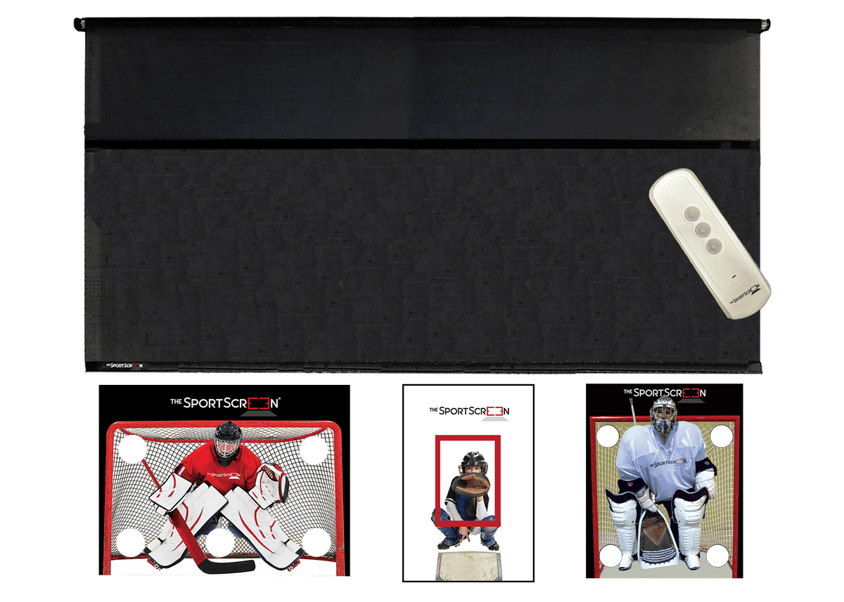 16ft Remote Control Multi-Sport SportScreen Bundle with red hockey, baseball and lacrosse velcro targets
