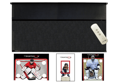 16ft Remote Control Multi-Sport SportScreen Bundle with red hockey, baseball and lacrosse velcro targets