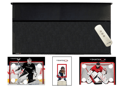 16ft Remote Control Multi-Sport SportScreen Bundle with red hockey, black hockey and baseball velcro targets