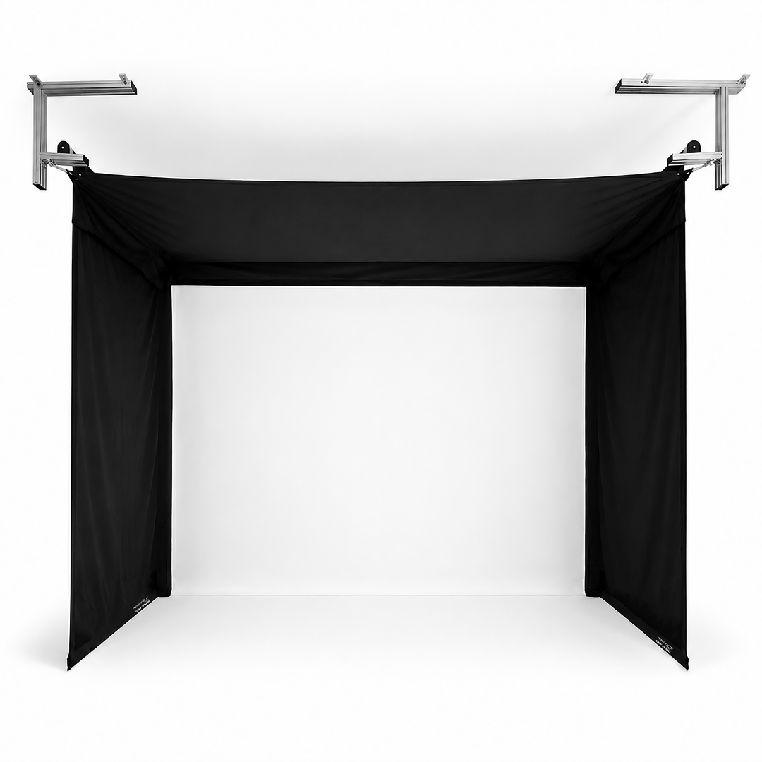 Vanish 11 retractable golf enclosure with white impact screen fully deployed