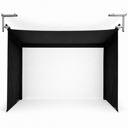 Vanish 13H retractable golf enclosure with white impact screen fully deployed