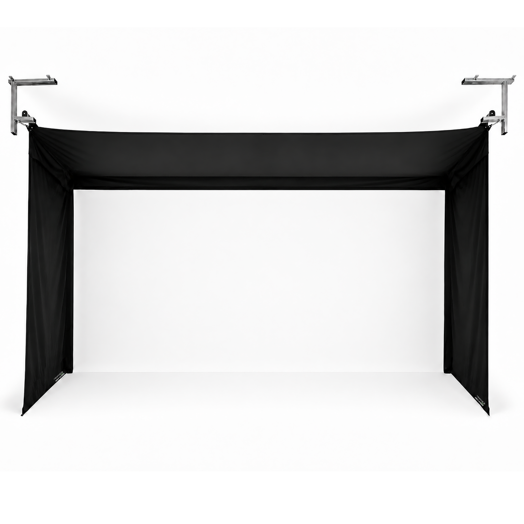 Vanish 16 retractable golf enclosure with white impact screen fully deployed