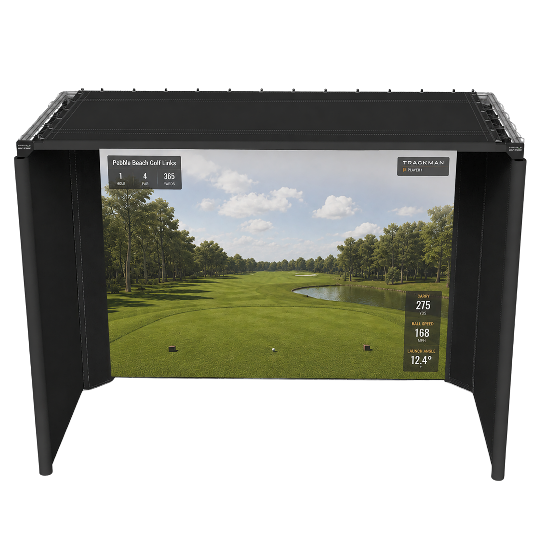 Parlour 11 golf enclosure with a golf course image projected on the screen