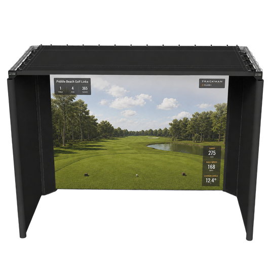 Parlour 11 golf enclosure with a golf course image projected on the screen