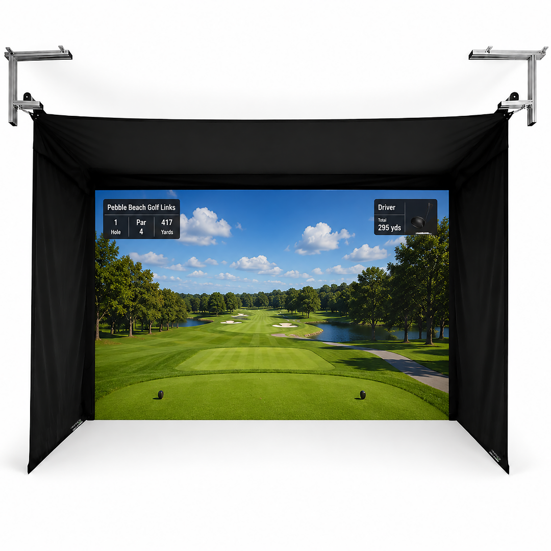 Vanish 13H golf enclosure with a golf course projected on the screen