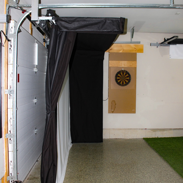 Side profile view of Vanish LITE installed around garage rails