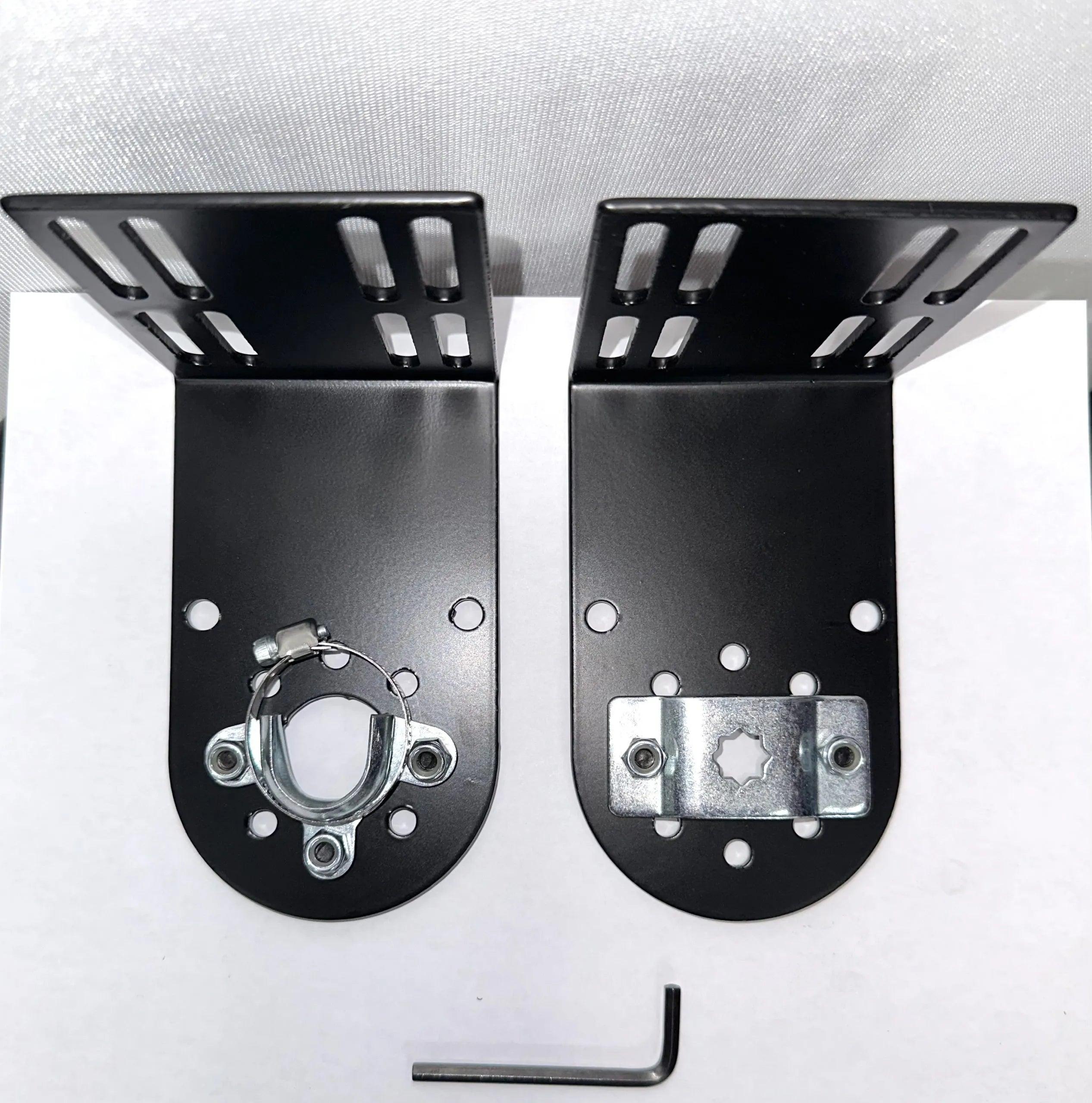 Assembled parts, including brackets, screws, for relocating a power SportScreen system.