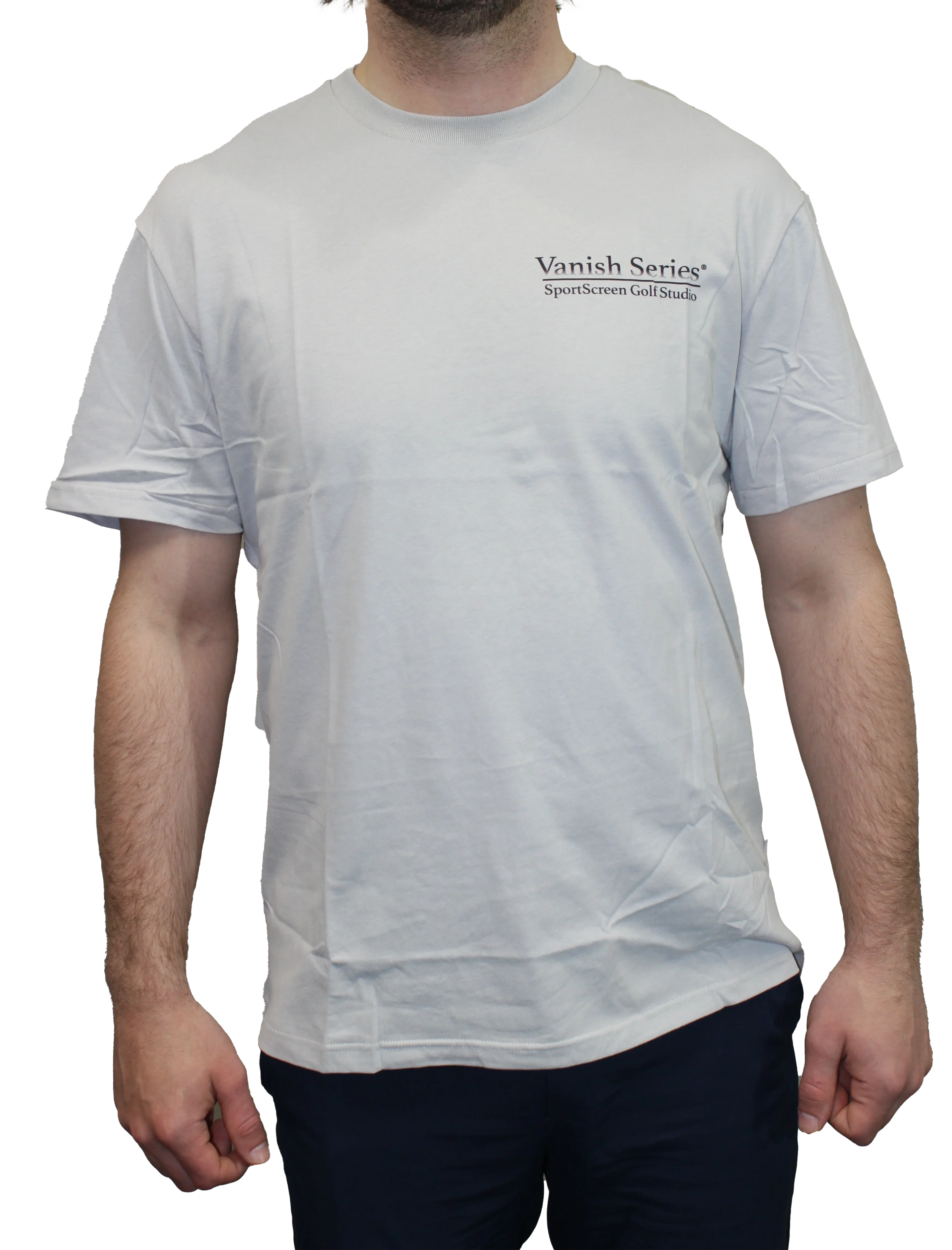Full view of grey vanish t-shirt with man wearing