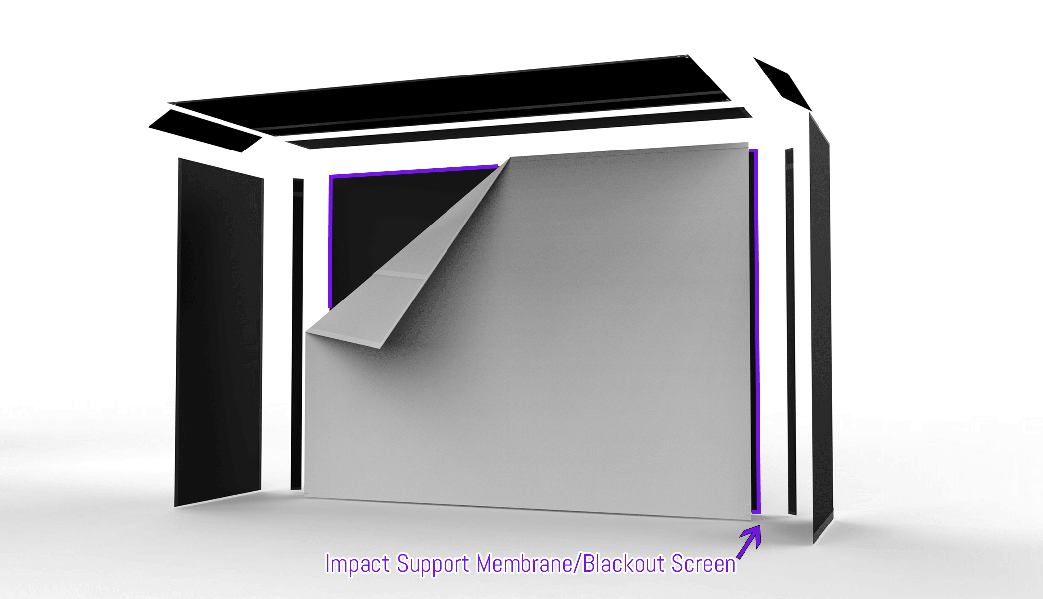 Heavy-duty golf impact support membrane and blackout screen designed for golf simulators. Absorbs impact, minimizes noise, and enhances visibility for an immersive experience. Durable, high-quality material for optimal performance and protection.