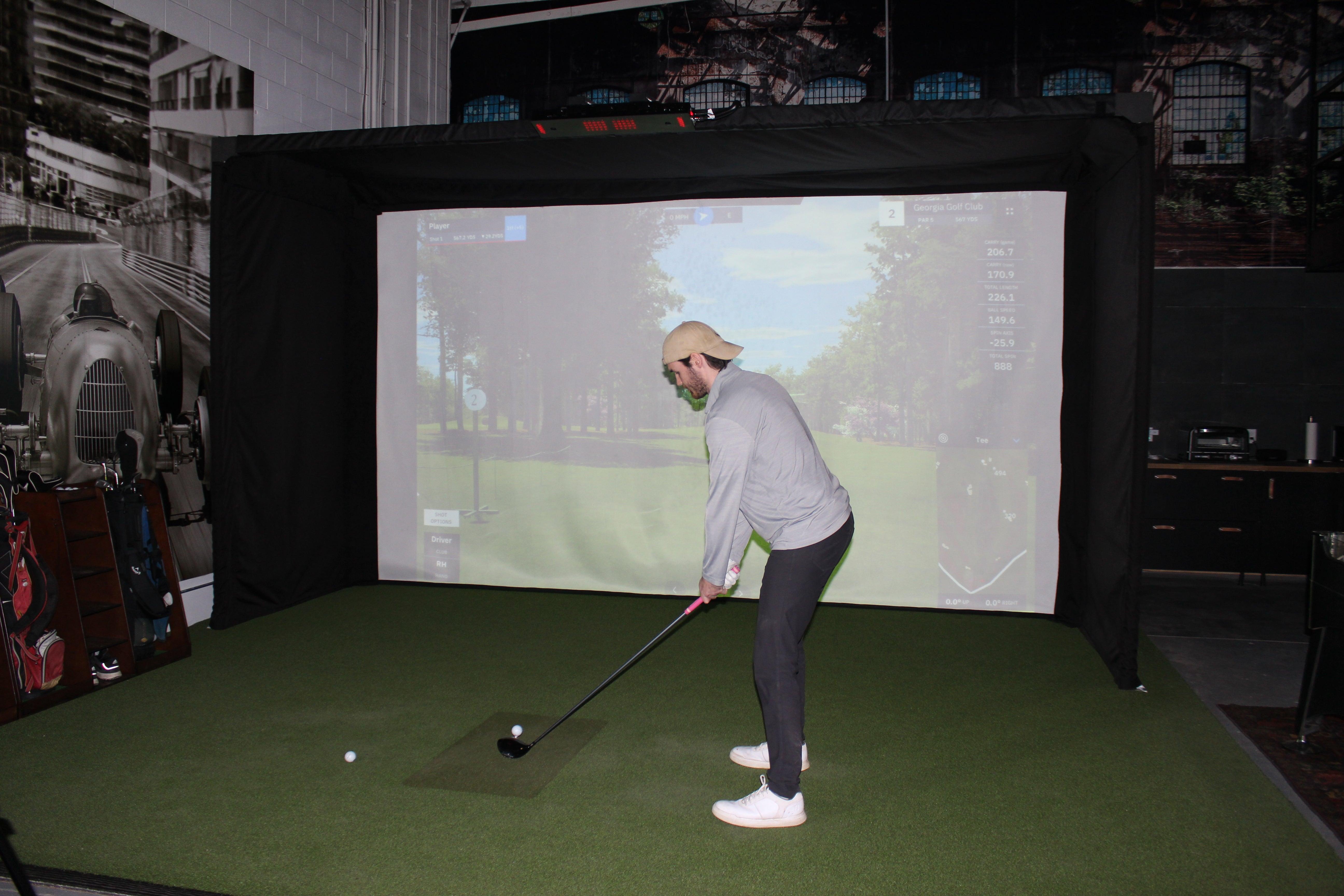 The Parlour 16H Series Freestanding Golf Enclosure – a fixed, durable indoor screen golf solution with sleek design, offering a professional and immersive practice experience.