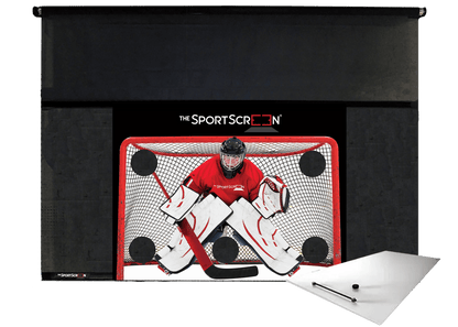 SportScreen Shooting Pad Bundle: hockey shooting tarp with shooting pad, shown without retraction mechanism