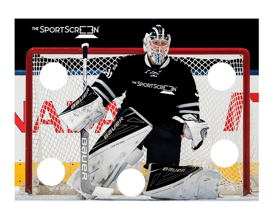 SportScreen Black Hockey Target with corner target holes for hockey shooting accuracy practice