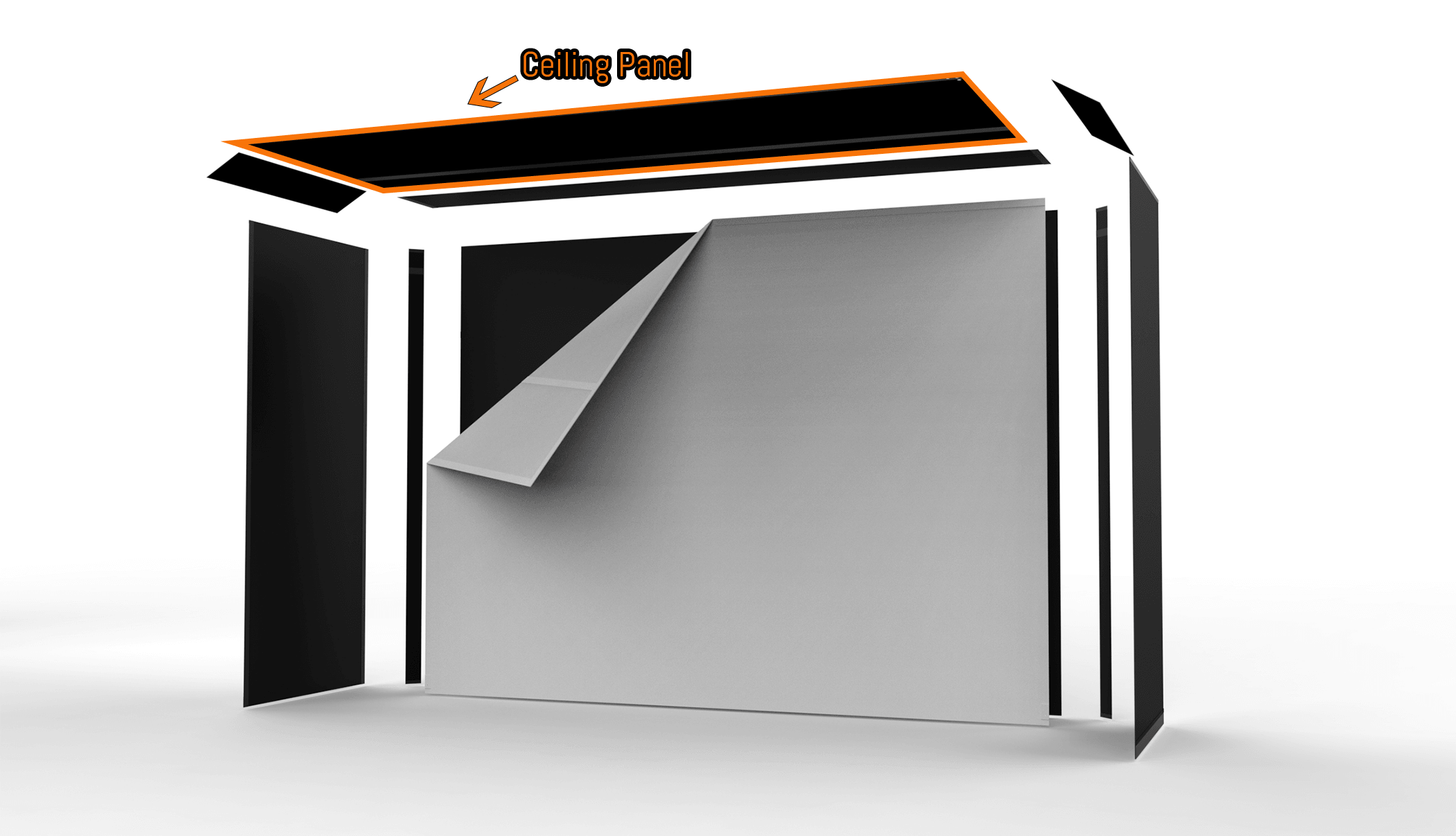The SportScreen Golf Studio Ceiling Panel – showing its placement between side and front screens for full coverage in a DIY golf studio.