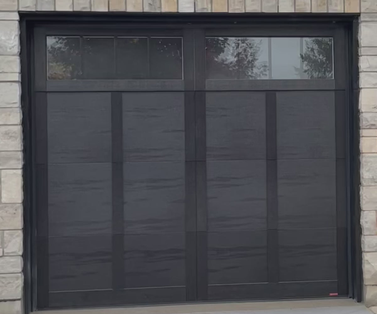 Video showing garage going up and down with versatile mounting brackets used to mount sportscreen around garage rails.