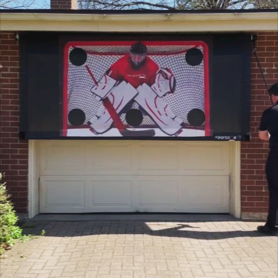 Multisport SportScreen showing multiple different sporting targets attached to SportScreen mid velcor