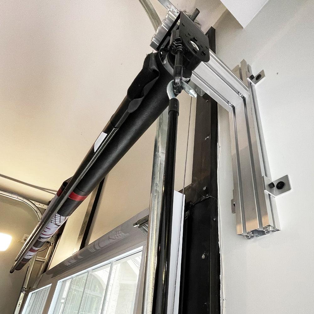 Versatile Mounting Bracket Kit 2 piece bracket orientation with under mount perspective with sportscreen mounted around garage rails