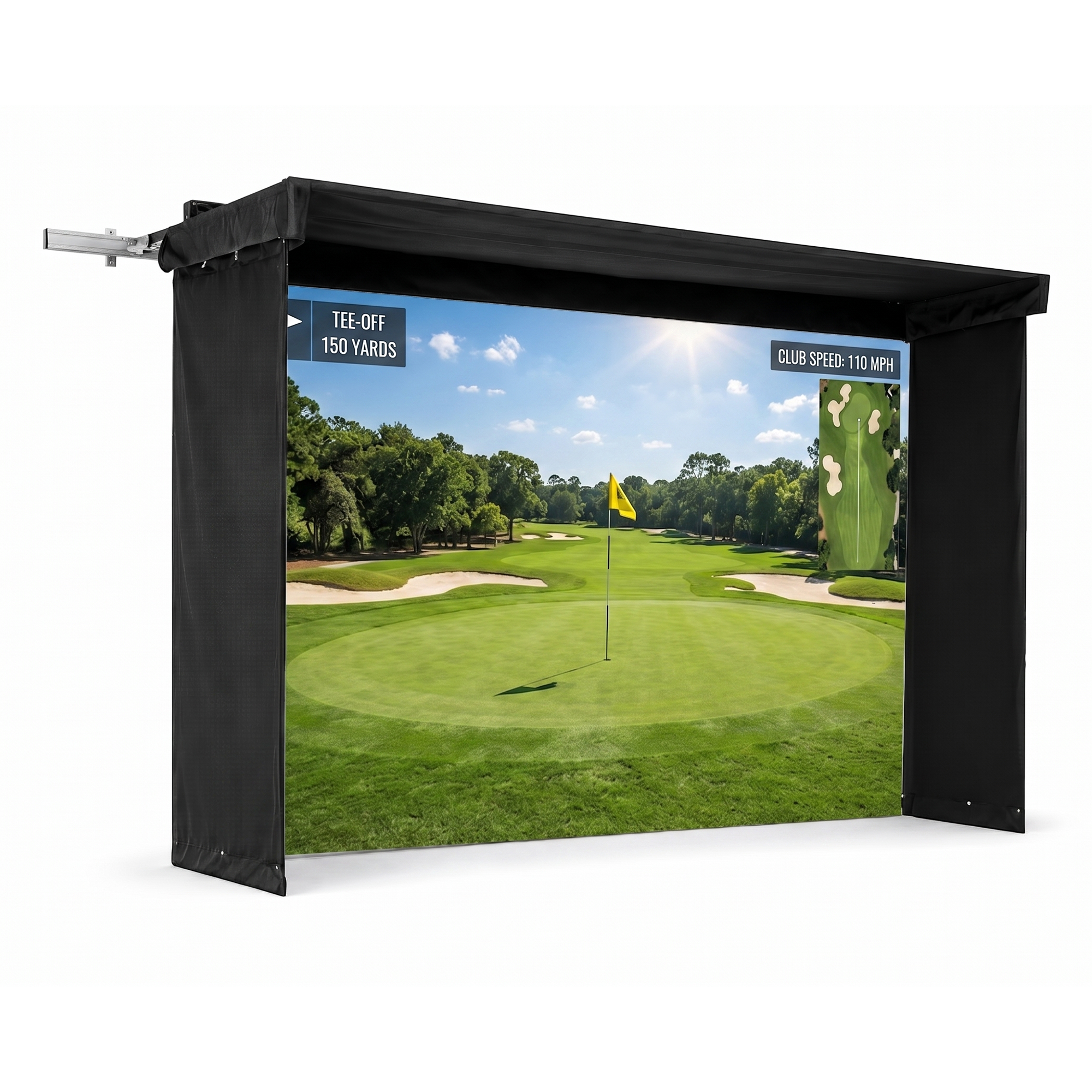 Vanish Lite 13 golf impact screen side view showing a projected image